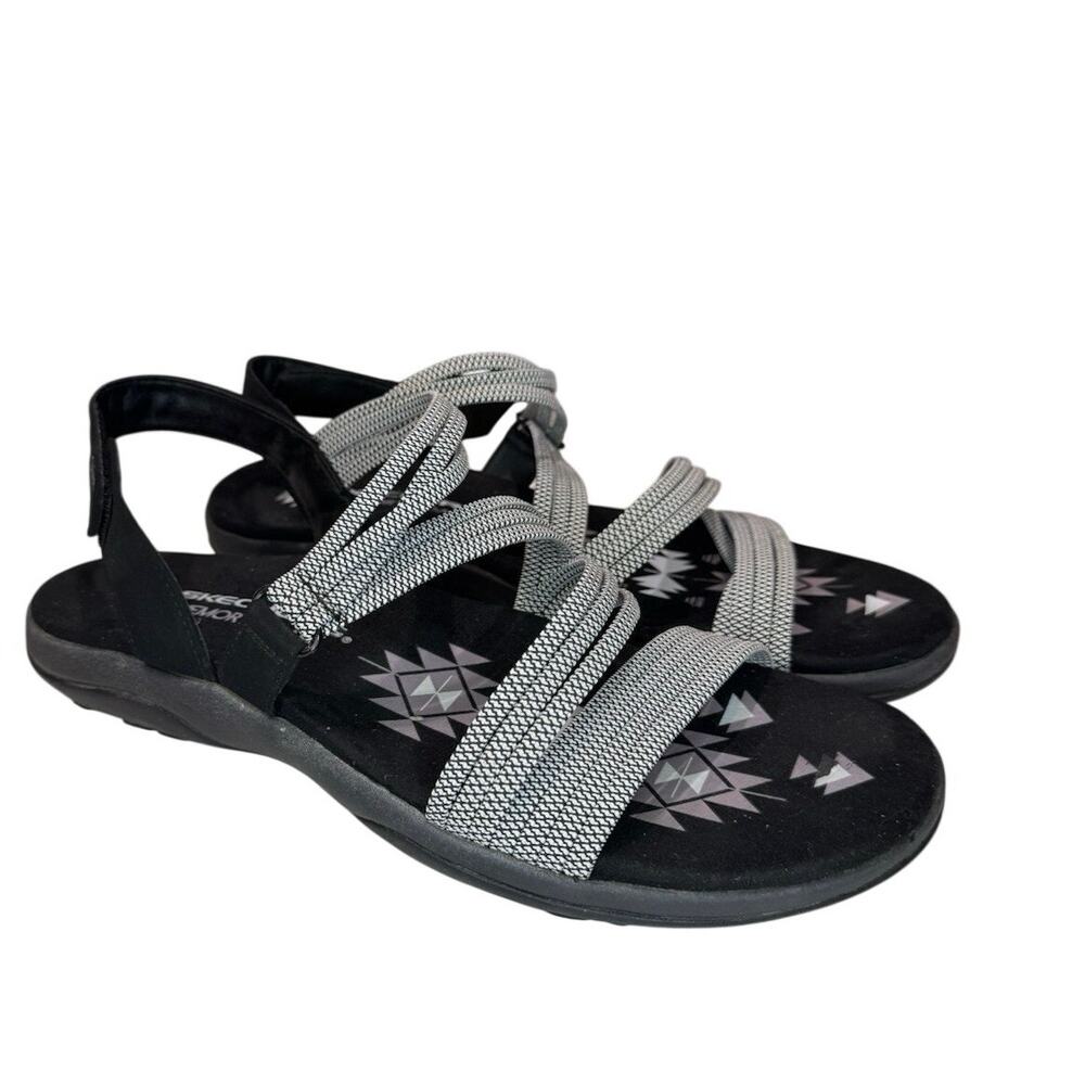 Skechers outdoor Summer of Fun Black White Stretch Sport Support Sandal Women 11